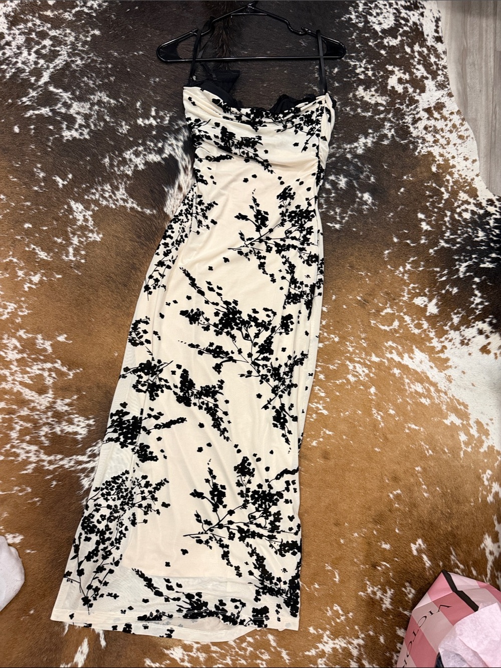 Black & Cream Floral Slip Dress